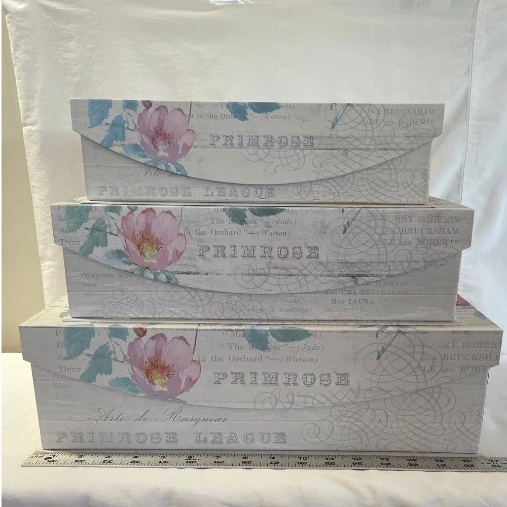 Primrose League Nested Storage Boxes Set of 3 Vintage Floral Decorative Cardbd